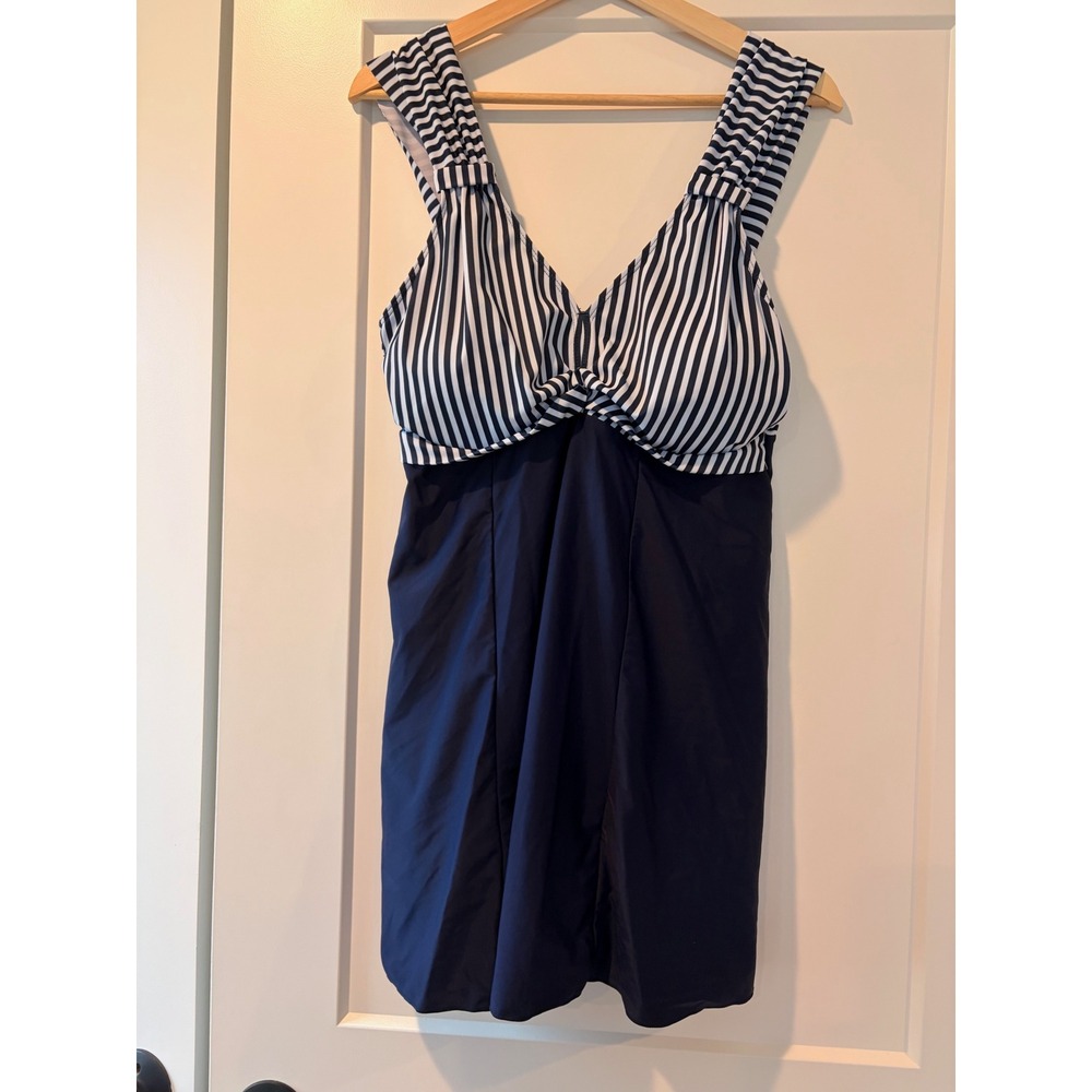 Summer Mae Swim Dress One Piece Navy Stripe Size XL Vaca Beach Travel Nautical